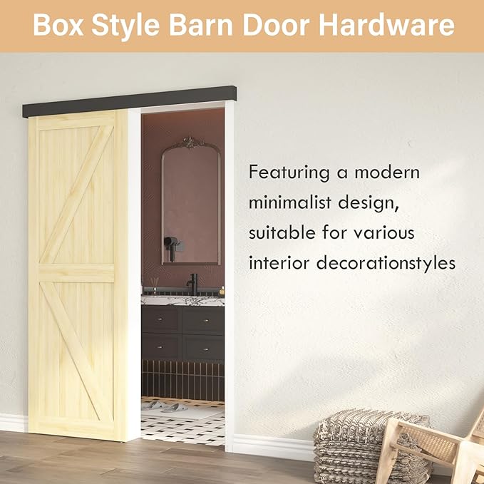 5FT Sliding Barn Door Hardware, Low Clearance Aluminium Alloy Box Rail Hardware for Wooden Barn Door, Interior Sliding Track, Easy to Install, Black