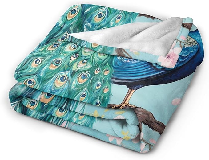 Peacock Fleece Throw Blanket - Cozy Warm Plush Soft Lightweight Animal Decor Flannel Bedding Stuff - Gifts for Lovers Girls Boys Adults Women - Bed Travel 50"x60"