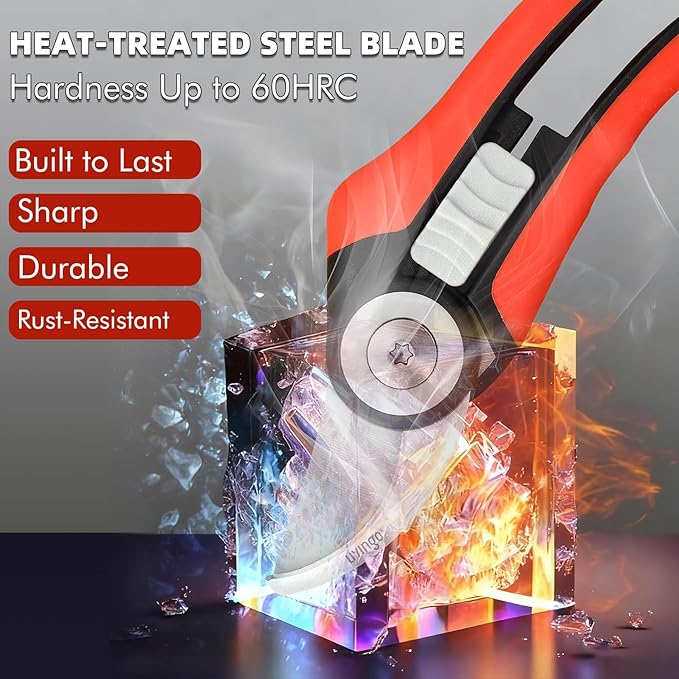 LIVINGO Bypass Pruning Shears - 8.2" Heavy Duty Garden Clippers with Curved Blades, Sharp Plant Scissors for Branches, Bushes & Shrubs, Ergonomic Handles, Spring Action