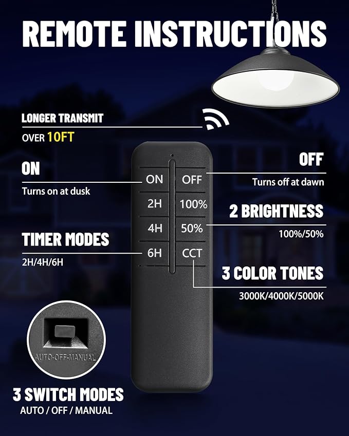 Solar Pendant Lights with Remote Control, 3 Color 2 Brightness Mode Timer 8 inch Outdoor Hanging Shed Gazebo Chandelier Lamp Chicken Coop Barn Porch Light, Dusk to Dawn, 1 Pack