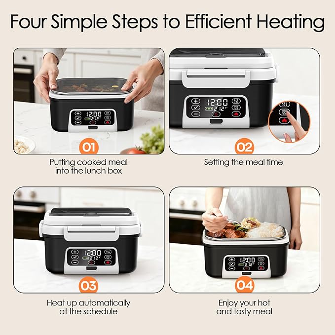 Cordless Electric Lunch Box, 6.3 Cup 100W Heated Lunch Box with 20000mAH Battery Powered for Self Heating, Including Fork Spoon and Insulated Bag for Men Women Adults, BPA Free(Black+White)