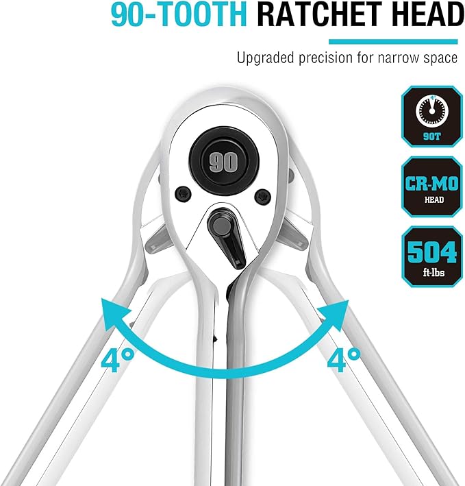 DURATECH 1/2-Inch Drive Extendable Ratchet, 90-Tooth Quick-release Ratchet Wrench with Cushion Handle & Telsecoping Locking Shaft (5 Length Adjustment: 11-4/5" to 17"), Reversible, Chrome Alloy Made