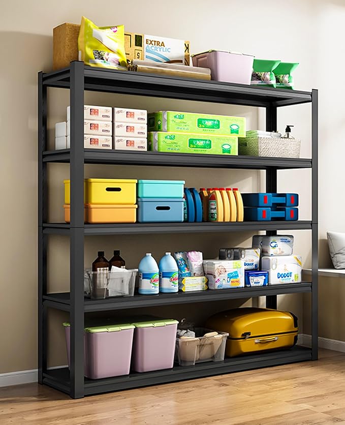 72" H Garage Shelving,5-Tier Heavy Duty Shelving Unit,3000LBS Adjustable Metal Storage Shelves,Storage Rack Units for Industrie,Shed,Warehouse,Basement,Black,48" W x 24" D x 72" H