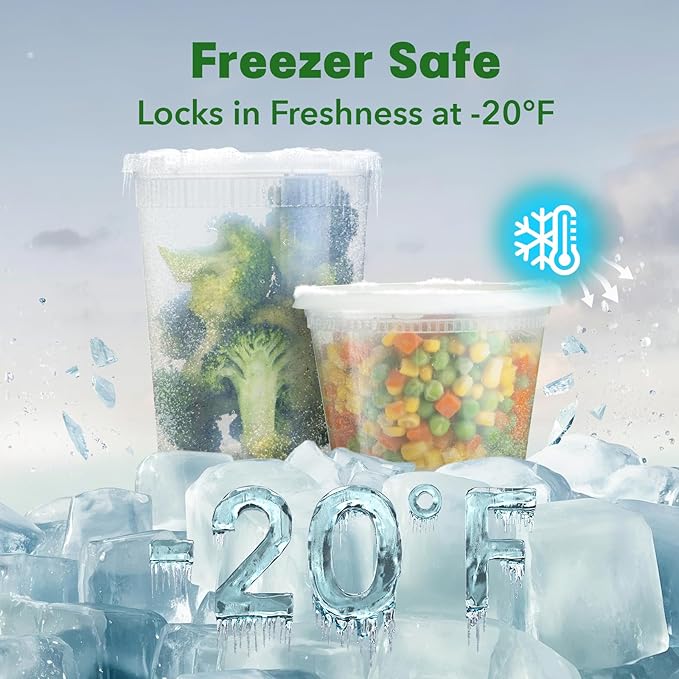 32 oz Deli Containers with Lids [24 Set] – Made in USA, BPA-Free Plastic Food Containers, Freezer & Microwave Safe, Stackable Meal Prep & Soup Storage Containers, Ideal for Takeout & Kitchen Use