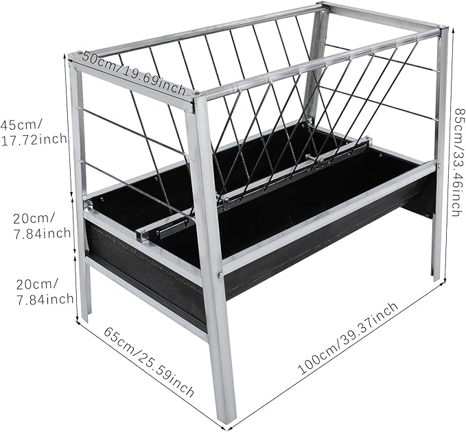 Feed Trough, 2-in-1 Grain & Hay Feeder Livestock Feeding Trough, Rectangular Livestock Feeder Trough Pasture Farm Sheds Pen for Horse, Goat, Sheep, Cattle, Cow, Pig