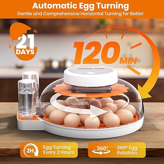 Incubators for Hatching Eggs - 18 Egg Capacity，Automatic Egg Turner，360° Viewing，Temperature & Humidity Control，Dual Size Egg Trays for Chicken, Duck, Goose, Turkey, Quail, and Parrot Eggs