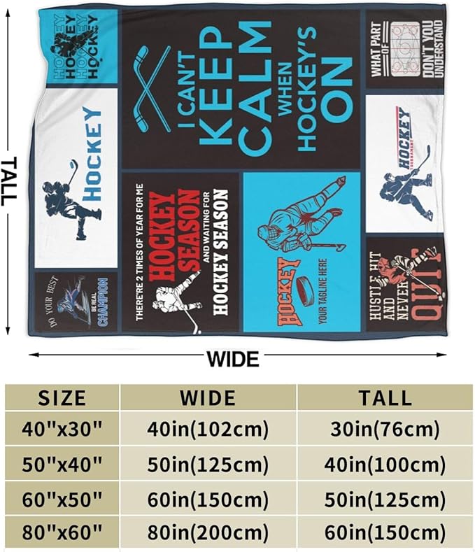 Super Soft Warm Ice Hockey Fleece Throw Blanket - Cozy Fluffy Plush Stuff Lightweight Flannel Gifts for Kids & Adults - 50"X40"