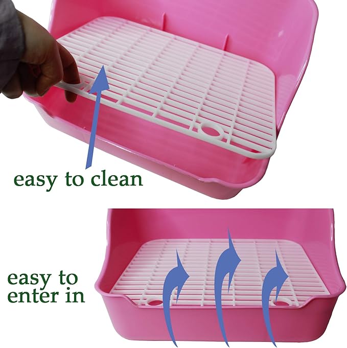 Hamiledyi Rabbit Litter Box, Plastic Rectangular Cage Toilet, Bunny Potty Trainer Corner, Small Pets Bedding Litter Box for Chinchilla Guinea Pig Ferret Hedgehog (Pink)