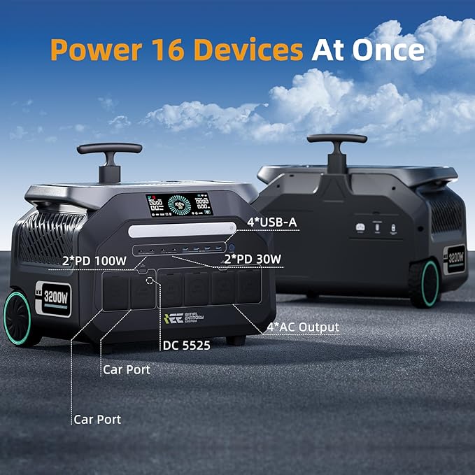 IEE P3200 3200W Solar Generator with 4x200W Panels included, 2048Wh Power Station with 4*3200W AC Outlets (6400W Peak), 1800W Fast Charging, APP Control Emergency Power Station for Home, Camping & RVs