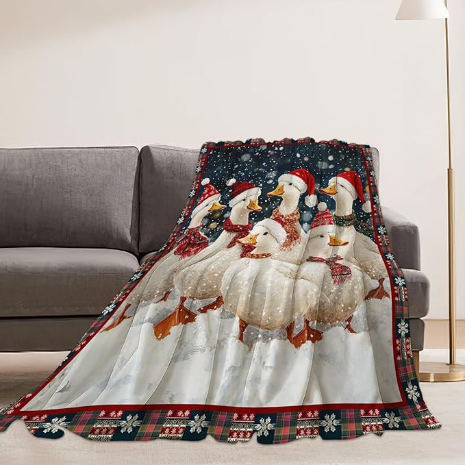 Christmas Duck Blanket Cute Duck Lover Throw Blankets Funny Gifts for Girls Boys Kids Soft Cozy Fleece Plush for Couch Sofa Bed 60"x50"