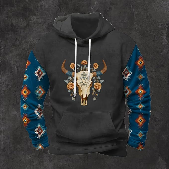 Mens Hooded Sweatshirt Vintage American Element Long Sleeve Fall Hoodie Classic Drawstring Front Pocket Pullover