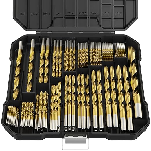230Pcs Titanium Drill Bit Set, 135 Degree Tip HSS Drill Bit Kits, Sizes from 3/64" to 1/2" for Drilling Soft Metal, Aluminum, Copper, Wood and Plastic, with Plastic Indexed Case for Storage