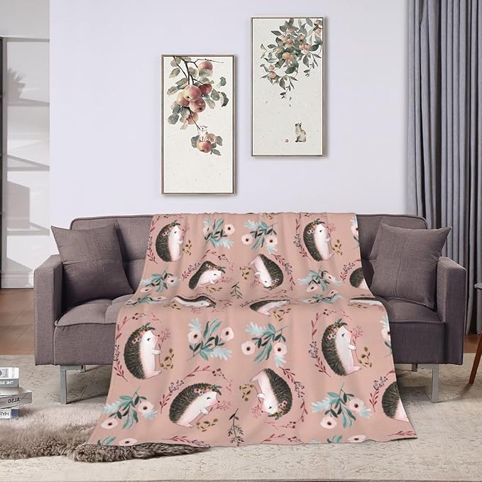 Tijuboni Ultra Soft Cozy Plush Hedgehog Throw Blanket - Hedgehog Lovers Gifts for Girls, Women, Kids & Adults - Lightweight Flannel Comfy Blankets for Nursery, Couch, Sofa - 50"x40"