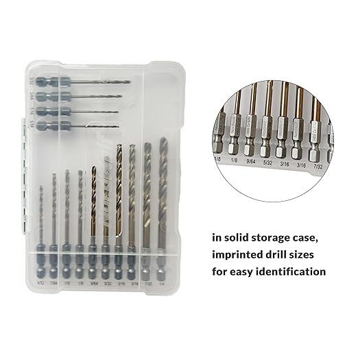 NordWolf 14-Piece M35 Cobalt Drill Bit Set for Stainless Steel, Hard Metals & Cast Iron, Jobber Length with 1/4" Hex Shank, SAE Sizes 1/16" to 1/4"