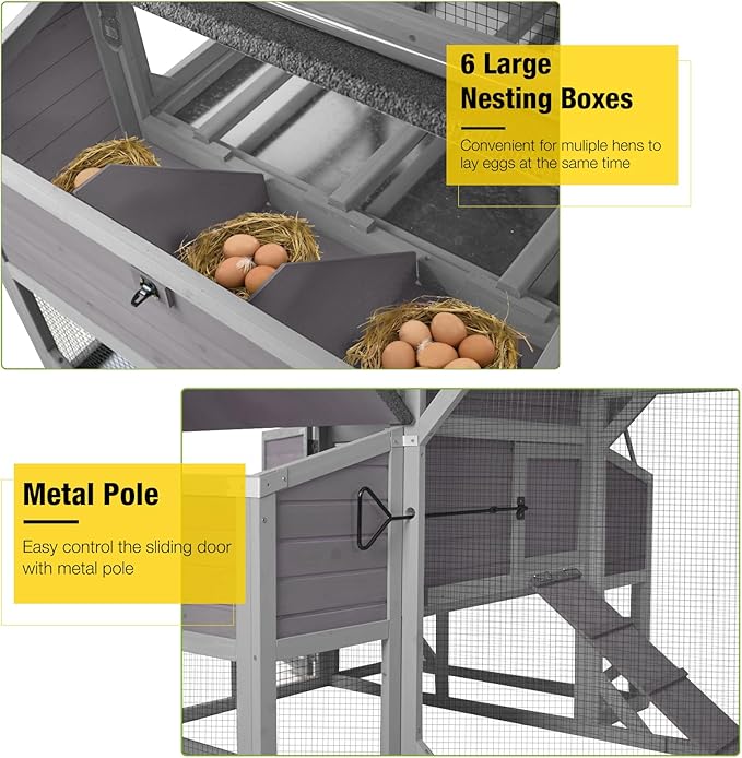 Aivituvin Large Chicken Coop 118" L Hen House Duck Cage for 8-10 Chickens 41.3 ft² with Spacious Run, 6 Nesting Box, 6 Raised Perches