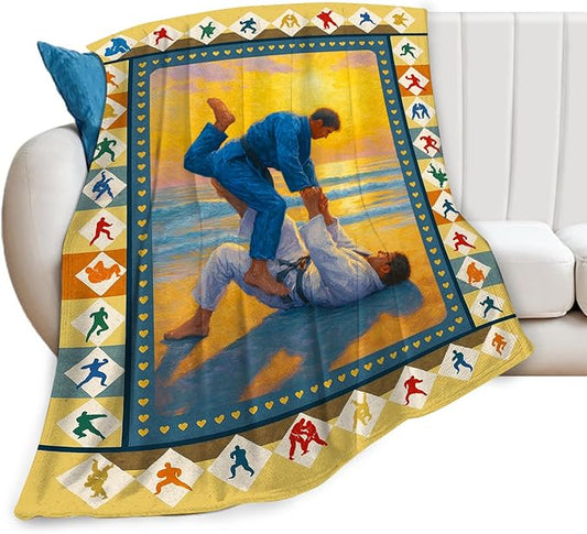 Jiu Jitsu Fleece Blanket Sports Jiujitsu Throw Blankets for Girls Boys Super Soft Warm Flannel Throws Gifts for Men Women Cozy Fuzzy Plush Stuffed Couch Bed Bedding Decor 50"X40"