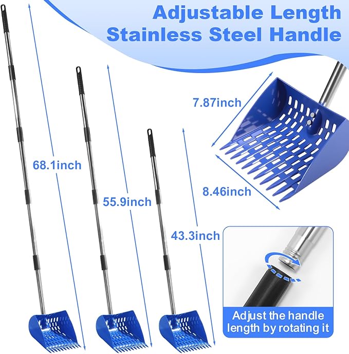 2025 Design 2 in 1 Chicken Poop Scooper – Adjustable 26“ to 68” Stainless Steel Handle, Heavy-Duty Waste Scoop with Built-in Rake Durable Design for Backyard Chicken Coops