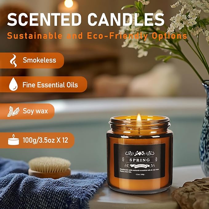 12 Pack Black Apothecary Jar Scented Candles - Natural Soy Wax with Premium Essential Oils, 3.5oz/100g Each, Relaxing Gift Set for Home Decor,Party,Christmas and Other Festivals