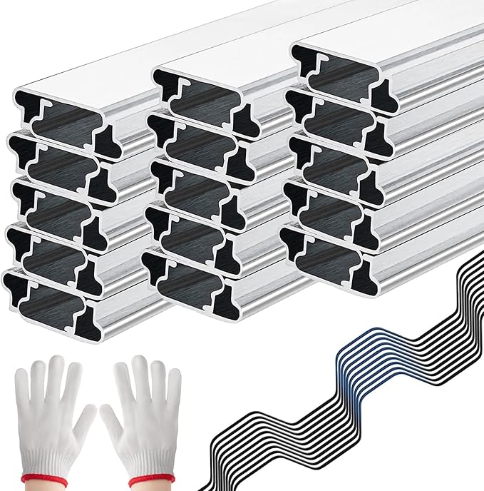Spring Wire & Lock Channel - 20 Sets PVC Coated Spring Wire & Aluminum Alloy U-Channel Bundle with Nylon Gloves, 6.6 ft Farmer Greenhouse Frame Kit for Fix Poly Film Shade Cloth