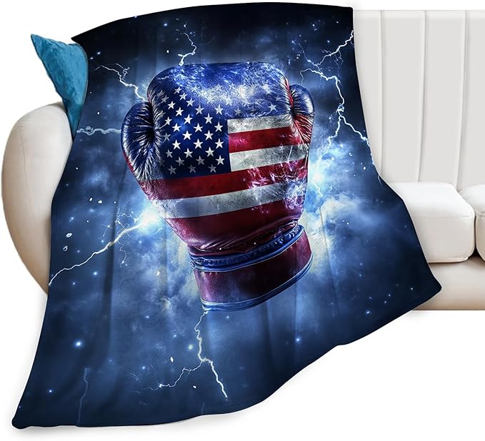 Boxing Throw Blanket Cozy Plush American Flag Gloves Blankets Flannel Fleece Lightweight Fuzzy Party Blanket Gifts for Girls Women Men Boys 60"X50"