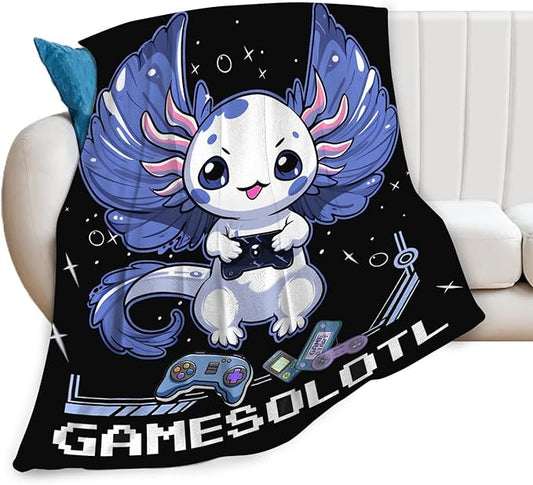 Tijuboni Axolotl Gaming Throw Blanket Game Gifts for Girls Boys Women Men Kids Adults Soft Flannel Fleece Blanket for Couch Sofa Bed Home Decor 50"x60"