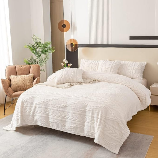 YUSOKI Sherpa Twin XL Blanket-3D Stylish Design Super Soft Fuzzy Cozy Warm Blanket Thick Plush Fluffy Furry Blankets for Teen Girls Women Couch Bed Sofa Chair Men Boys Gift(Ivory,65"x90")