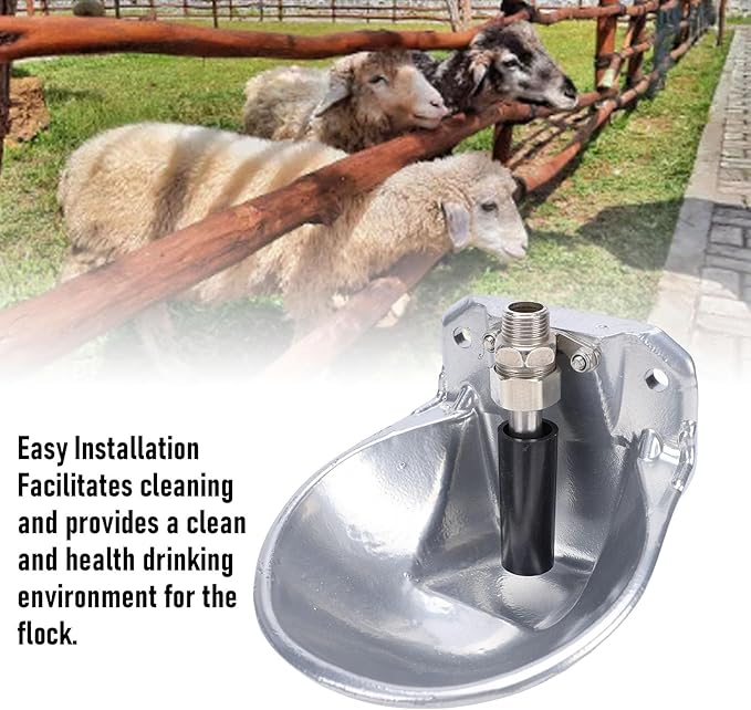 HEEPDD Dog Water Bowl Dispenser, Automatic Livestock Waterer Stainless Steel Cow Drinking Water Bowl with Float Valve Farm Livestock Animals Tool for Dogs Cattle Sheep