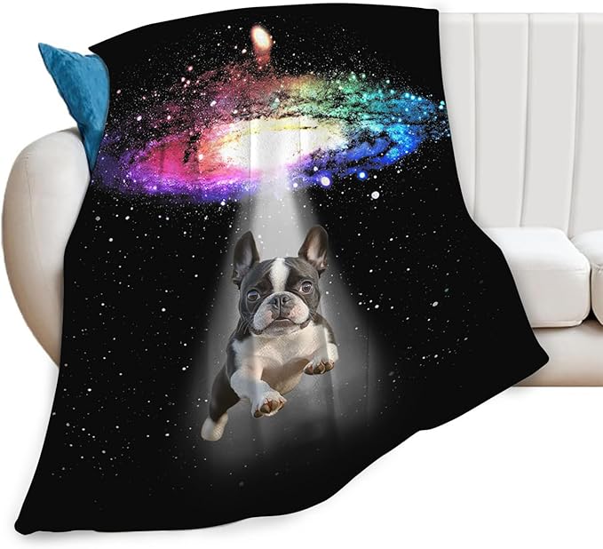 Dynova Boston Terrier Blanket Dog Lovers Gifts Cozy Plush Galaxy Funny Bulldog Throw Blankets Fuzzy Flannel Fleece for Girls Boys Women Men 80"X60"