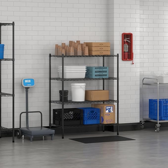 Commercial NSF Listed Black Epoxy Stationary Wire Shelving Kit 21" x 42" x 54", with 4 Shelves Perfect for Warehouse, Walk-in Refrigerator, Freezer, Grocery Store, Restaurant, Dishroom