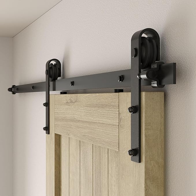 CCJH 6.6FT/200CM Sliding Barn Door Hardware Kit for Single Door Carbon Steel Black