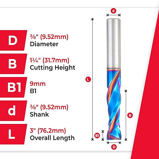 Amana Tool 46172-K-5 5-Pack CNC SC Spektra Extreme Tool Life Coated Compression Spiral 3/8 D x 1-1/4 CH x 3/8 SHK x 3 Inch Long 2 Flute Router Bits
