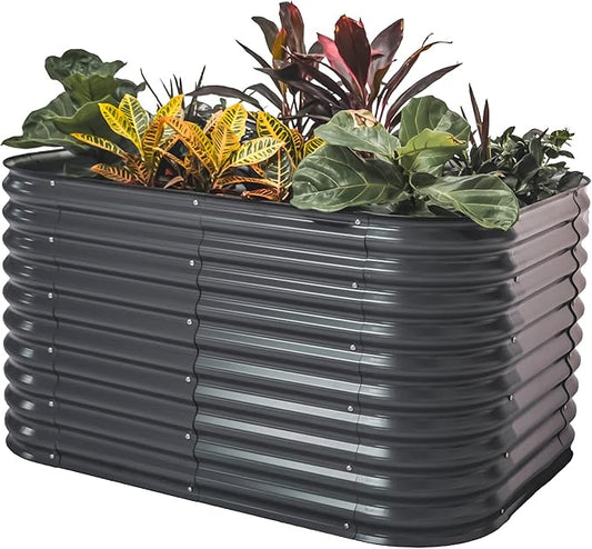 32" Extra Tall Raised Garden Bed Kits, 3.5 x 5 x 2.7ft Raised Planter Box Outdoor, 2 x 6.5 x 2.7ft Deep Root 6 in 1 Modular Metal Raised Beds for Gardening Vegetables Flowers Fruits - Modern Gray