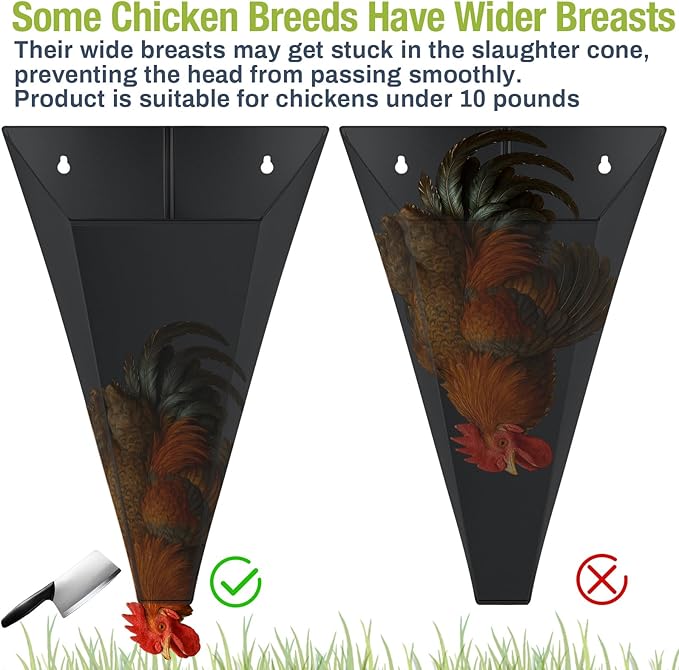 Mumufy 4 Pcs Medium Galvanized Steel Poultry Restraining Cones Flat Back Funnel Cone, up to 10 Pounds, Chicken Killing Cone for Butchering Chicken Birds Turkeys, Easy to Clean(Black)