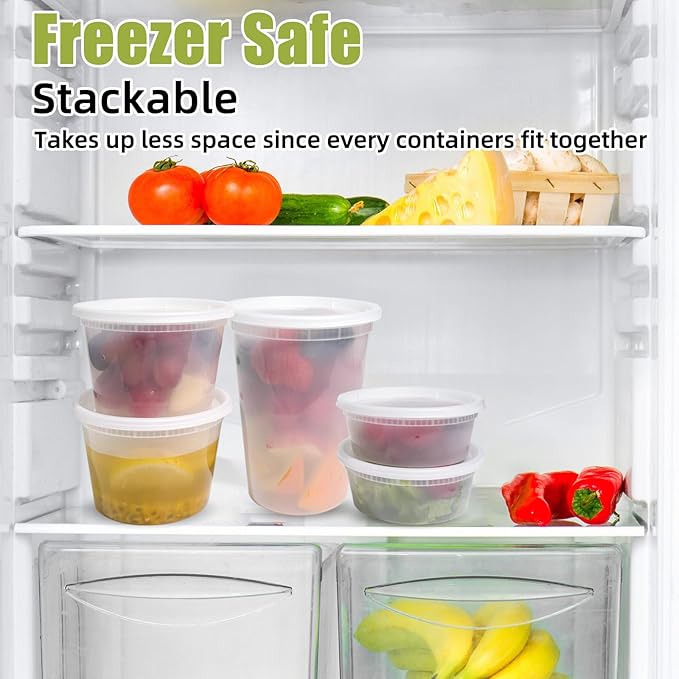 EASYTRIP (60 Sets 16oz Plastic Soup Containers with Lids, Food Storage Containers with Airtight Lid, Meal Prep Containers, BPA Free, Freezer Safe, Dishwasher Safe, Microwave Safe, Stackable