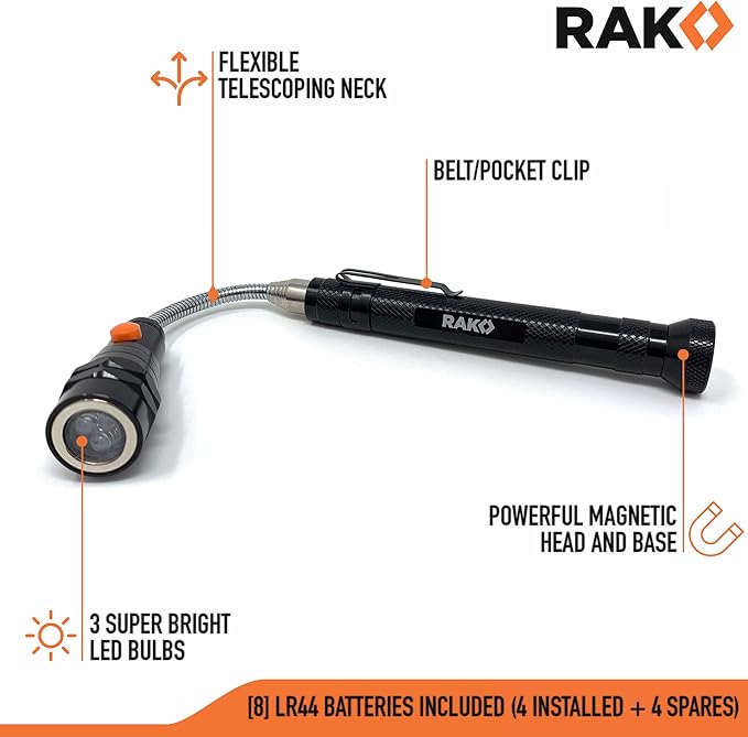 RAK Magnetic Pickup Tool Gifts for Men - Telescoping Magnet with LED Flashlight and 22 Inches Extendable Neck, Cool Gadgets Stocking Stuffer Holiday Christmas Gifts for Dad, Husband, Grandpa, Handyman