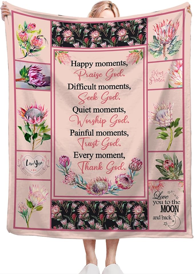 Christian Religious Prayer Blanket Ultra Soft Cozy Spiritual Bible Verse Throw Blanket Fleece Fuzzy Plush Bedding Christian Gifts for Women Girls Kids Adults 80"x60"