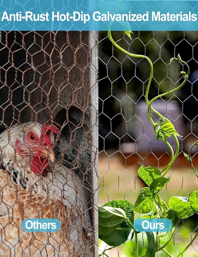 TOYPOPOR Chicken Wire 16'' x 190''/16ft(40cm x 5m), Outdoor Anti-Rust Hexagonal Galvanized Chicken Wire Mesh Fencing to Protect Gardening Plants Vegetables Flowers Fruits from Dogs Rabbits Squirrels