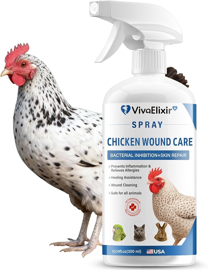 Chicken Wound Spray-Animal Wound Spray- Poultry Care Spray – Healing Aid and Skin Repair for Chicken Wounds, Pecking Injuries, Bumblefoot, Vent Prolapses, Cuts, Burns – USA Made. 300ml