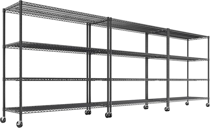 REIBII 55.5''W Storage Shelves 2500LBS Wire Shelving Unit with Wheels Heavy Duty Metal Shelves for Storage Adjustable Garage Storage Rack Pantry Shelf Kitchen Shelving, 75.6" H X 55.5''W X 24" D, 3PCS