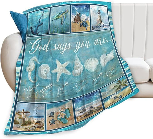 Tijuboni Ocean Nautical Throw Blanket Beach Seashells Gifts for Girls Boys Women Men Kids Adults Soft Flannel Fleece Blanket for Couch Sofa Bed Home Decor 60"x80"