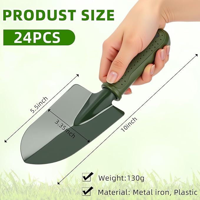 24 Pcs Garden Shovel Trowel Gardening Hand Tools Small Hand Shovels for Digging Metal Trowel Spade with Plastic Handle Anti Slippery for Lawn Yard Home Farm Planting