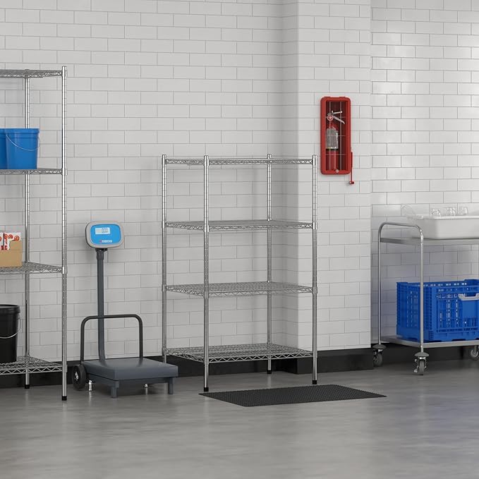 Commercial NSF Listed Chrome Stationary Wire Shelving Kit 24" x 30" x 54", with 4 Shelves Perfect for Warehouse, Walk-in Refrigerator, Freezer, Grocery Store, Restaurant, Dishroom