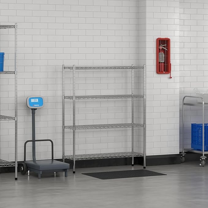 Commercial NSF Listed Chrome Stationary Wire Shelving Kit 14" x 42" x 54", with 4 Shelves Perfect for Warehouse, Walk-in Refrigerator, Freezer, Grocery Store, Restaurant, Dishroom