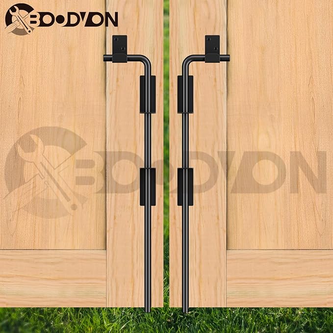 18" Cane Bolt Gate Drop Rod Heavy Duty Gate Hardware, Gate Ground Latch for Wood Metal Vinyl Gates Doors Stopper for Gate Ground, Wrought Iron Gate Latches, Black Finish-2 Pack