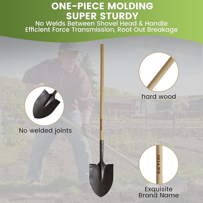 Kylin Multi-Purpose Garden Spade Shovels Set for Digging and Transfer with Durable Hard Wood Heavy Duty Handle (5 Pack)