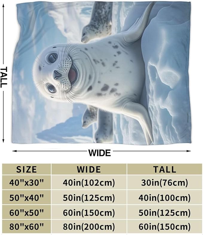 Cute Seal Throw Blanket Ocean Seal Flannel Blankets Seals Lover Fleece Plush Super Soft Cozy Warm Marine Life Decor Gifts for Boys Girls Kids Adults Men Women 50" x 60"