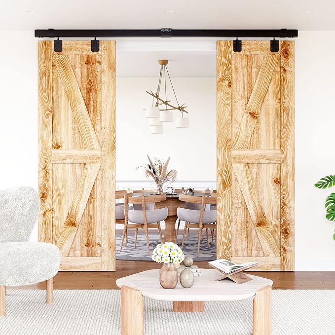 10FT Box Rail Hardware Heavy Duty Steel Sliding Barn Door Track, Ceiling Mount Kit, Fit Indoor and Exterior Door, Smoothly and Quietly Easy to Install Double Door Hardware