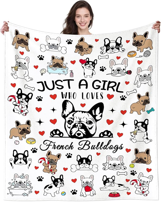 Funny French Bulldog Blanket Gifts for Women French Bulldog Lovers,Flannel Animal Stuff Pet Dog Throw Blanket Birthday for Girls Kids Men Adults 50"x40"