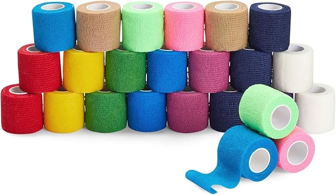 Juvale Self-Adherent Bandage Wrap - Grip Tape for Tattoo & Sport Tape - Vet Wrap & Wrist Support - 2 in x 5 yd, 24 Rolls, Multicolor