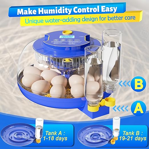 Incubator for Hatching 18 Eggs - Automatic Turning Smart Temp Humidity Control with Alarm, 360° Clear View Candler Function for Chicken Duck Quail Goose Poultry (Dual Trays)